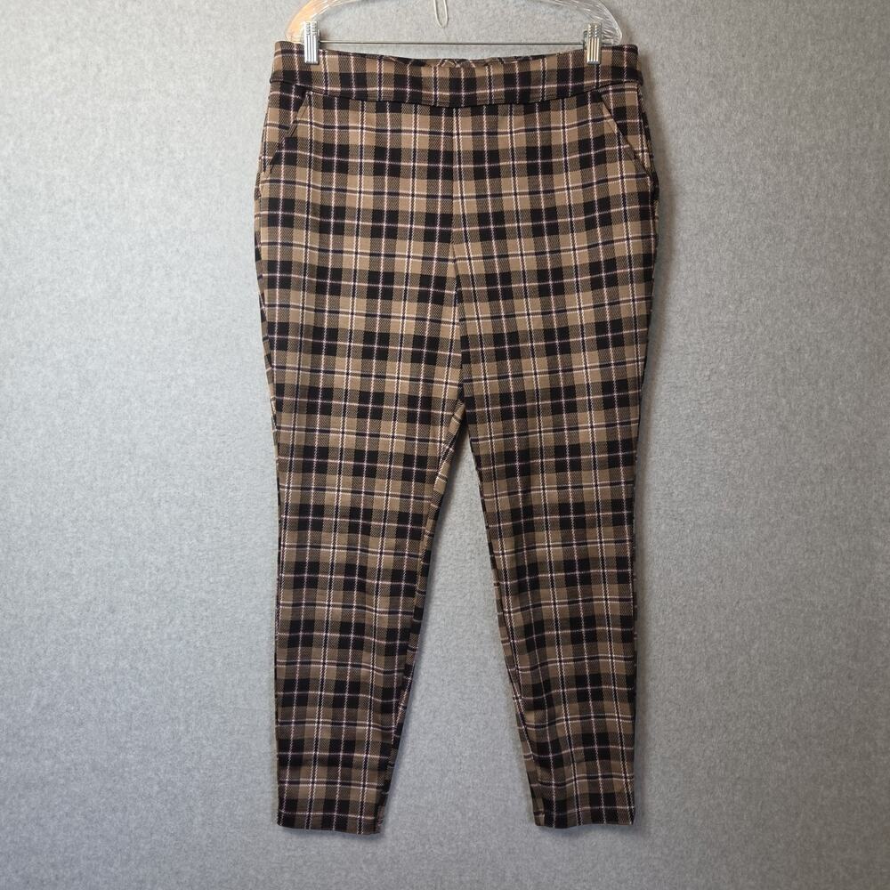 SO Brown Plaid Elastic Waist High Rise Pants Women's Plus XXL Pockets Stretch